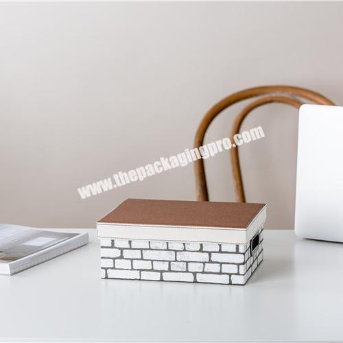 Customizable eco-friendly white wall pattern rectangle desktop organizer storage box for file