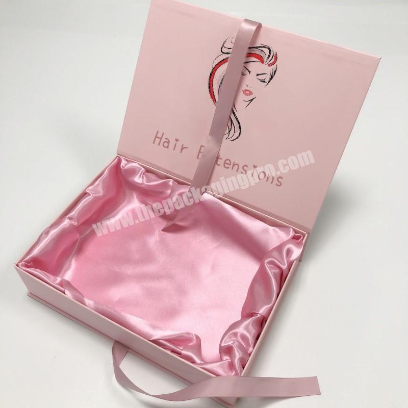 Customize Branded Printing Luxury Cardboard Satins Gift Hair Extension Box Paper Packaging Boxes For Wig Hair Products