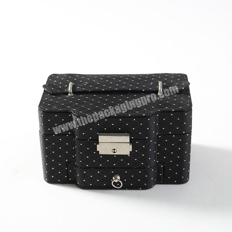 customize  Earring black PU Leather Por table Case make up Jewellery Packaging Gift Boxes Travel Jewelry Box with mirror