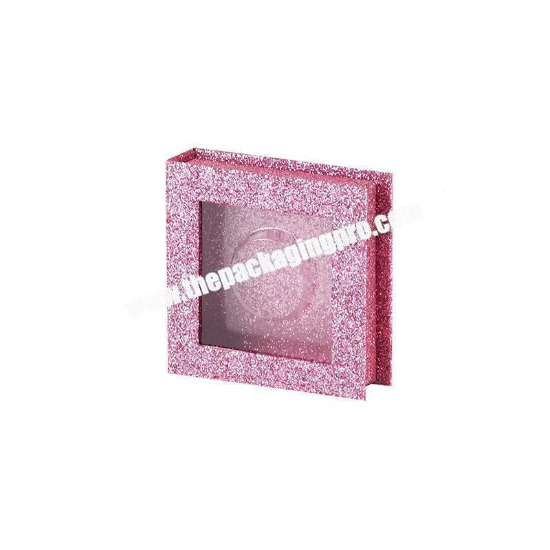 Customize glitter pink book style faux 3D mink eyelash packaging paper empty box