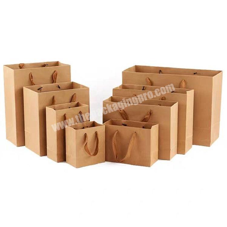 Customize logo recycled kraft food gift paper bag with handle shopping brown paper bag