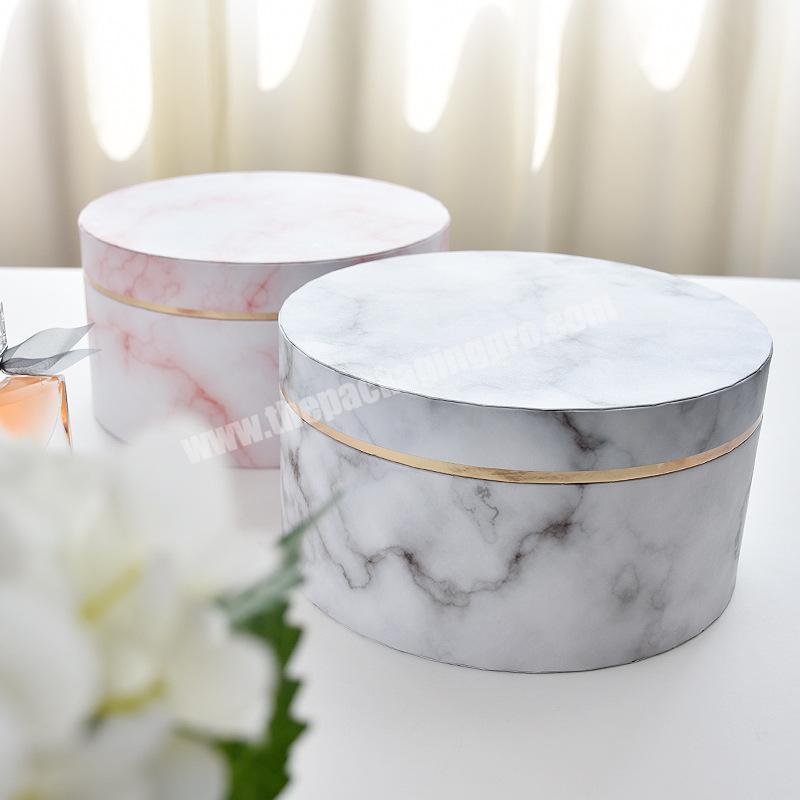Customize Luxury Rigid Paperboard Marble Printed Round Flower Gift Box  With Hat