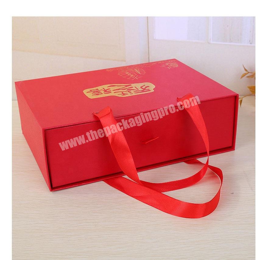 Customize Printing Logo Red Drawer Brand Wallet Boxes Cardboard Sliding Gift Packaging Box With Handle