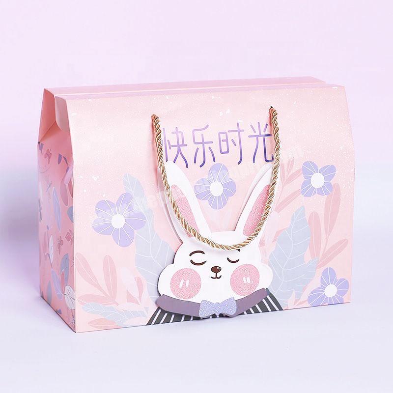 Customize Unique Design Baby Shower Corrugated Paper Candy Box Sweet Chocolate Packaging Boxes Wih Drawstring Handles
