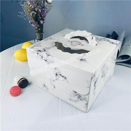 Customize white printing logo size  corrugated cake box with handle