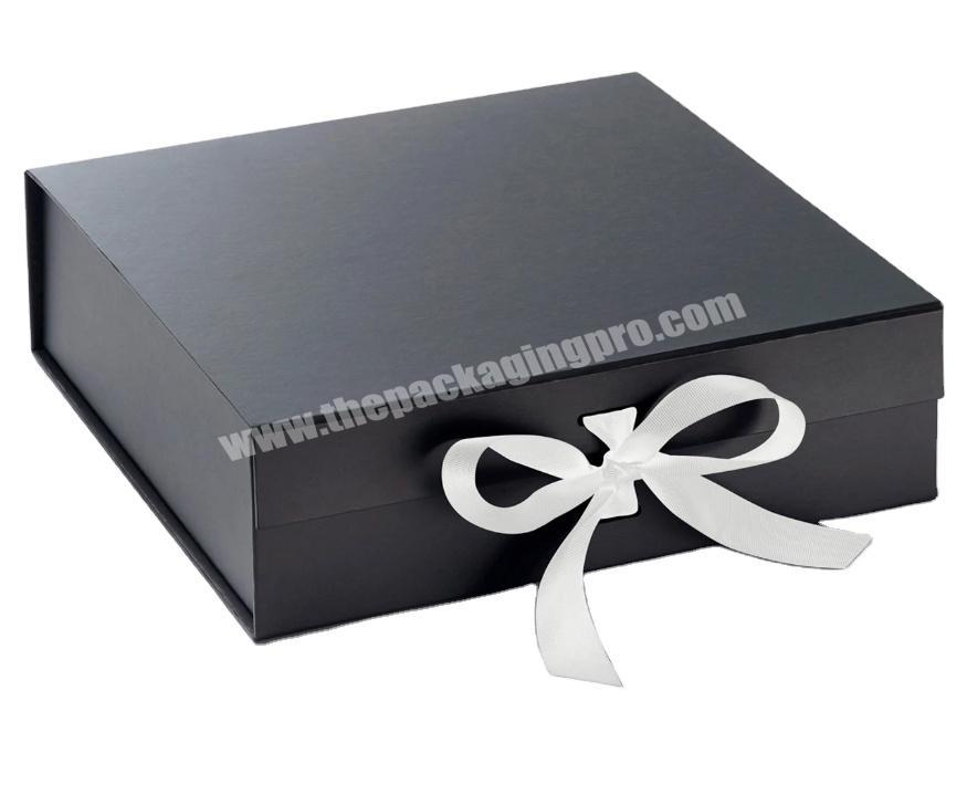 Customized 100% Hair Extension And Wigs Box Black Magnetic Paper Box With Ribbon