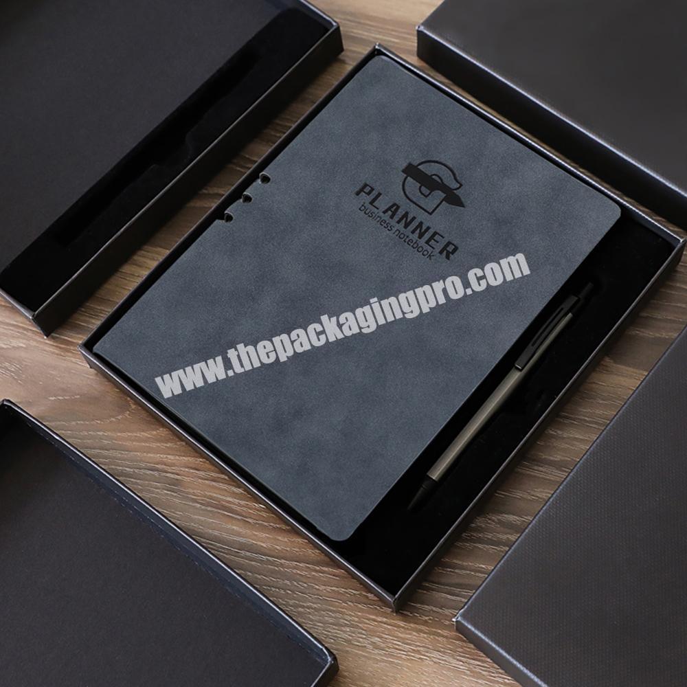 Customized A5 PU Soft Cover Leather Notebook And Pen Gift Set Business Planner With Gift Box