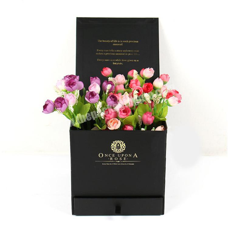 customized black double layers gift paper box flower packaging box