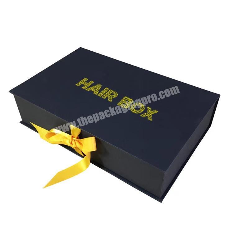 Customized black magnetic cardboard folding wig packaging boxes