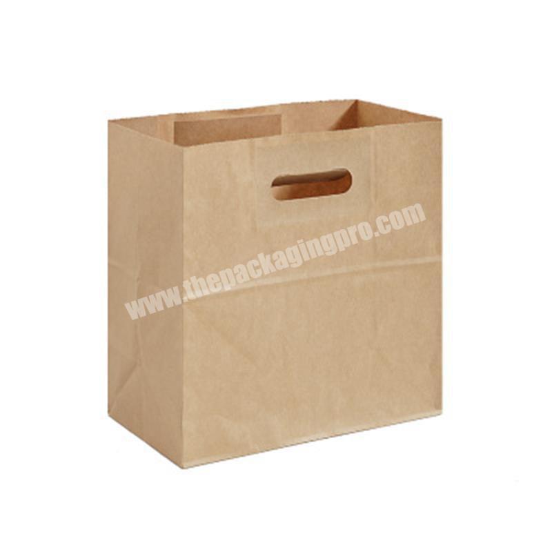 Customized Block Bottom Kraft Paper Die Cut Patch Handle Bag