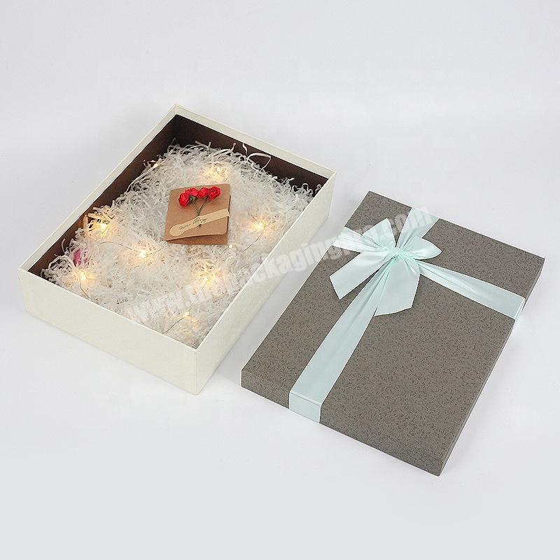 Customized Blue Cardboard Silk Scarf Packaging Gift Box With Beautiful Bowknot