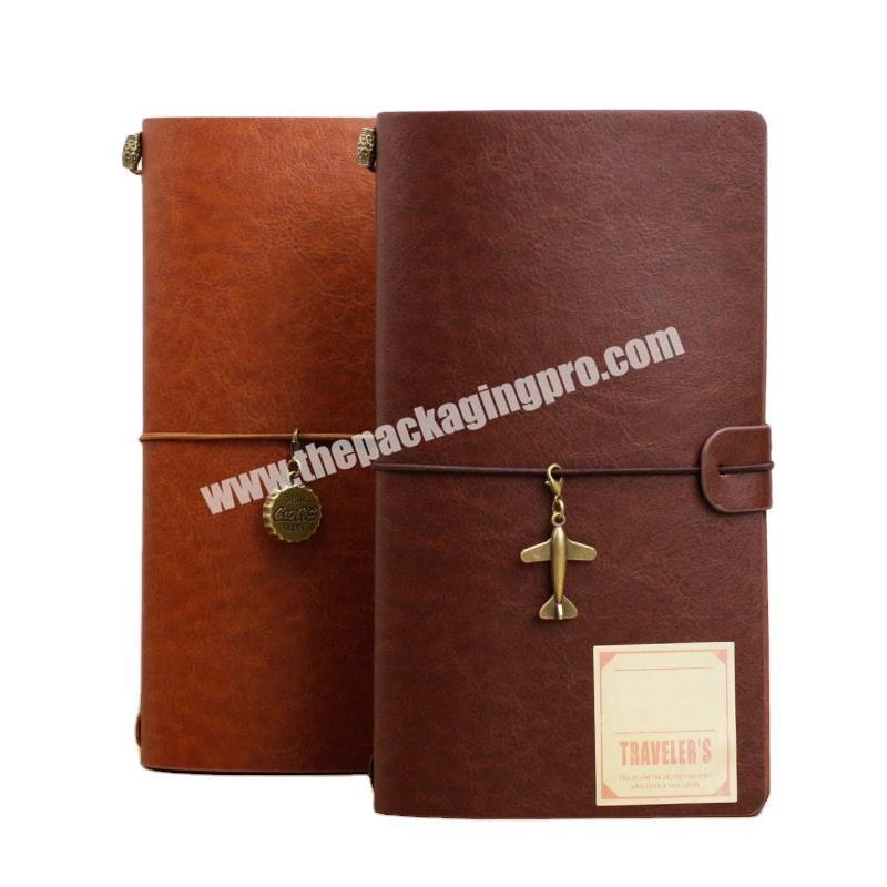 Customized Brown Red Blue Vintage Handmade Plain Cover Vintage PU Leather Journal With String Binding Logo Embossing Stamped