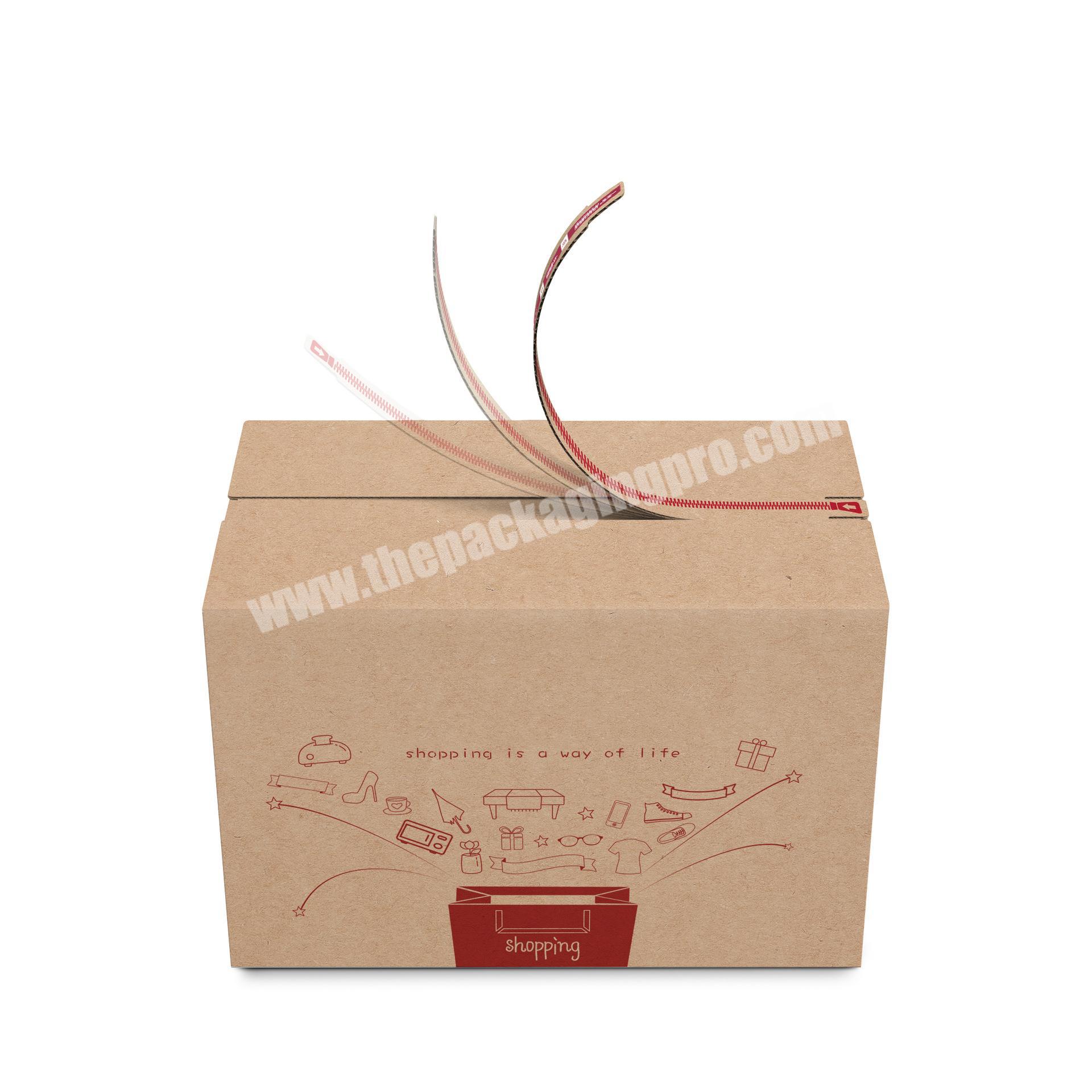 Customized Brown Self-sealing Paper Corrugated Mailing Packaging Box With Strip Zipper
