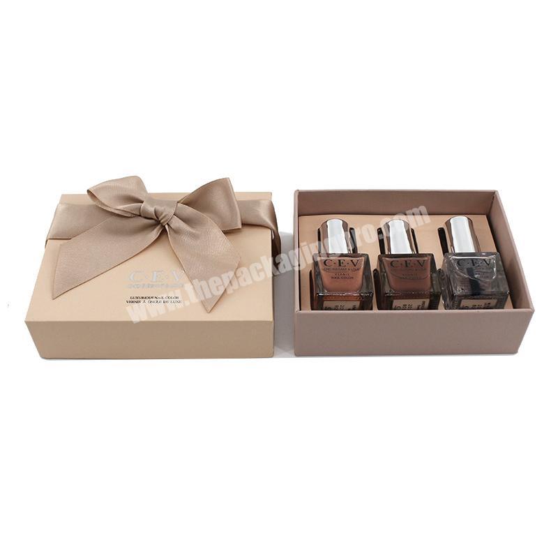 Customized cardboard paper empty nail care bottle box lid and base set nail polish packaging box with butterfly knot