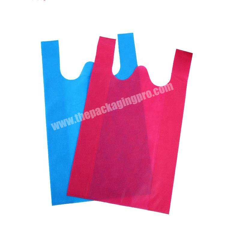 customized colorful blank folding non-woven fabric supermarket shopping T-shirt bag with logo
