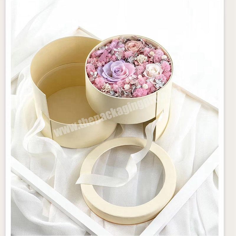 Customized Double Layer Gift Round Flower Box With Transparent Pvc Lid