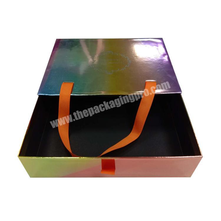 Customized Eco Printed Glitter Holographic Cosmetic Paper Packaging Boxes Luxury Gift Box with handle