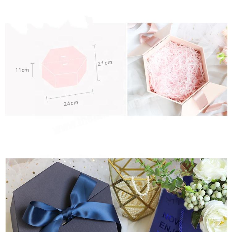 Customized exquisite hexagonal special creative gift packing box with coloful ribbon