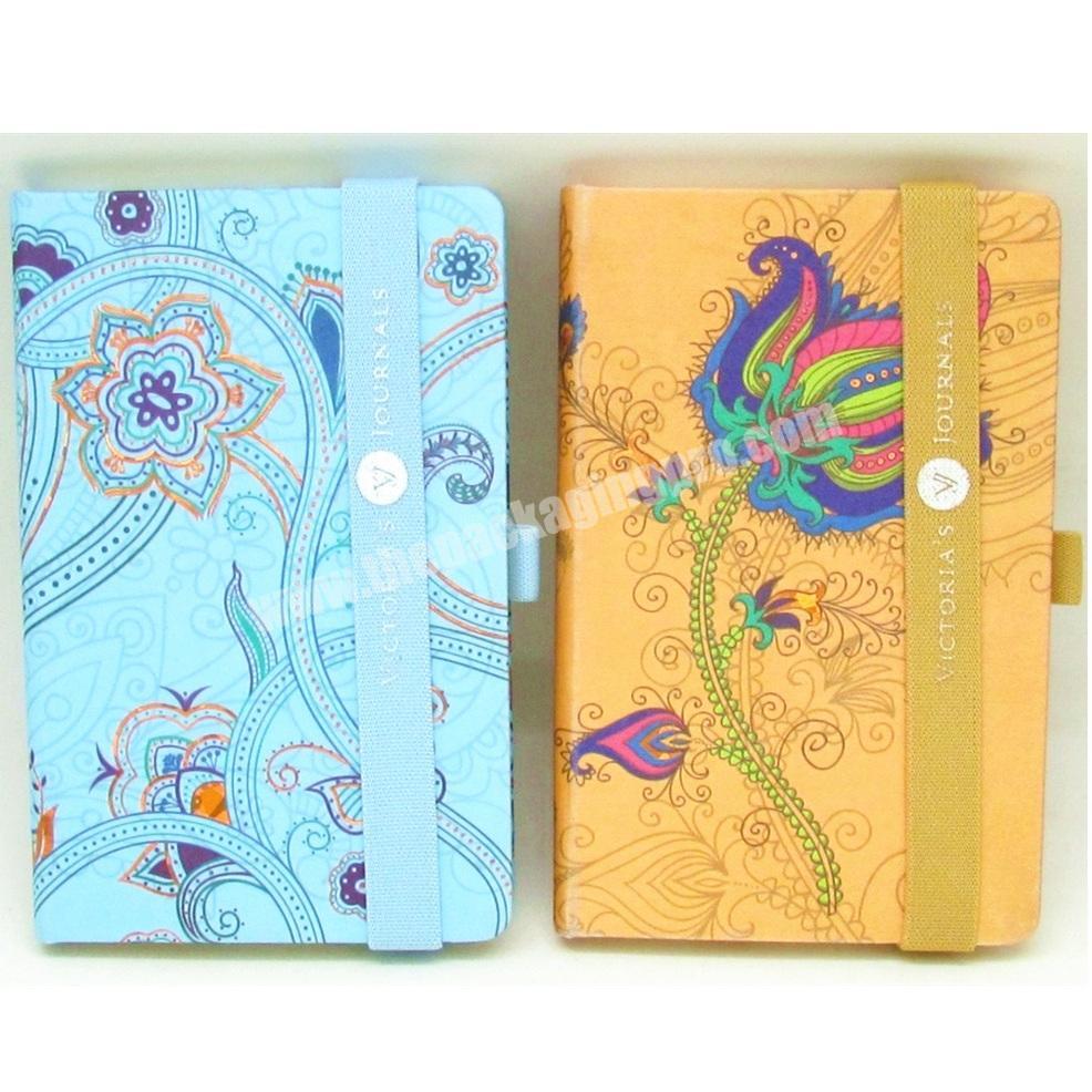 Customized Fabric Cloth Hard Cover Notebook New Design Printed Cover Diary With Elastic