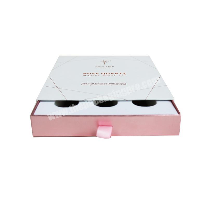 Customized fancy square cosmetic beauty set storage gift packaging Makeup Brush drawer box with white inserts