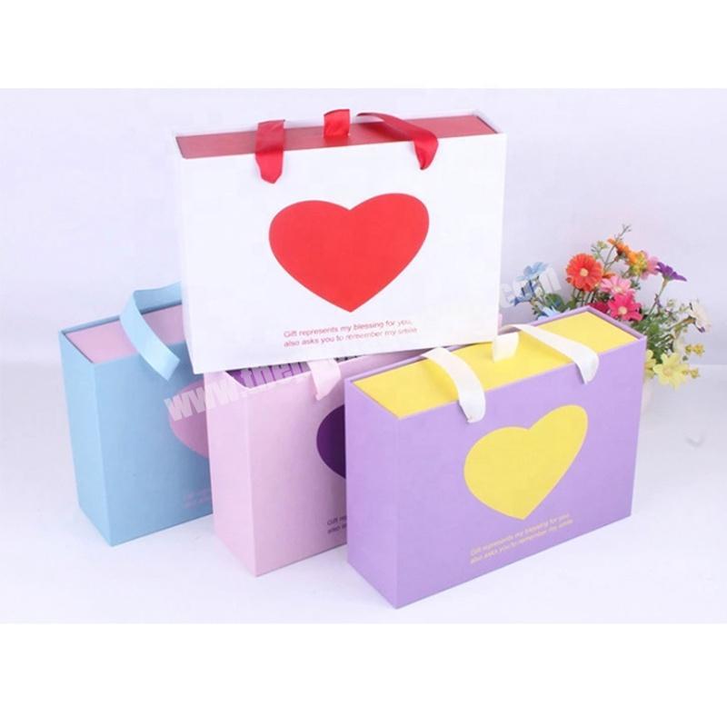 Customized Fancy Wrapping Paper Handbag Drawer  Sliding Out Packaging Hair Gift Box Baby Showers Print Boxes With Handle