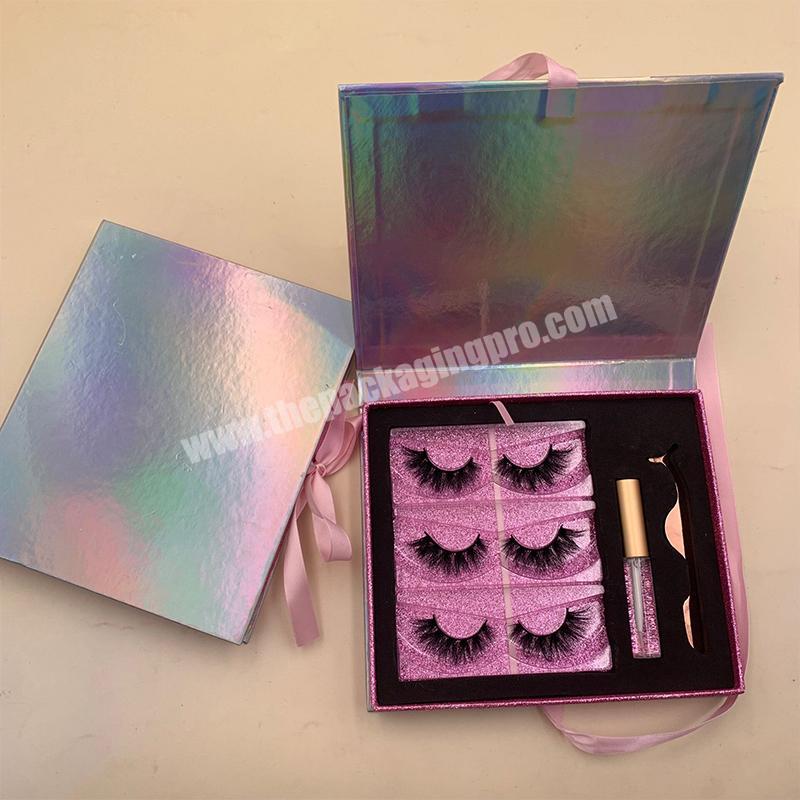 Customized free design unique custom empty glitter holographic paper lash boxes eyelashes vendor eyelash packaging box