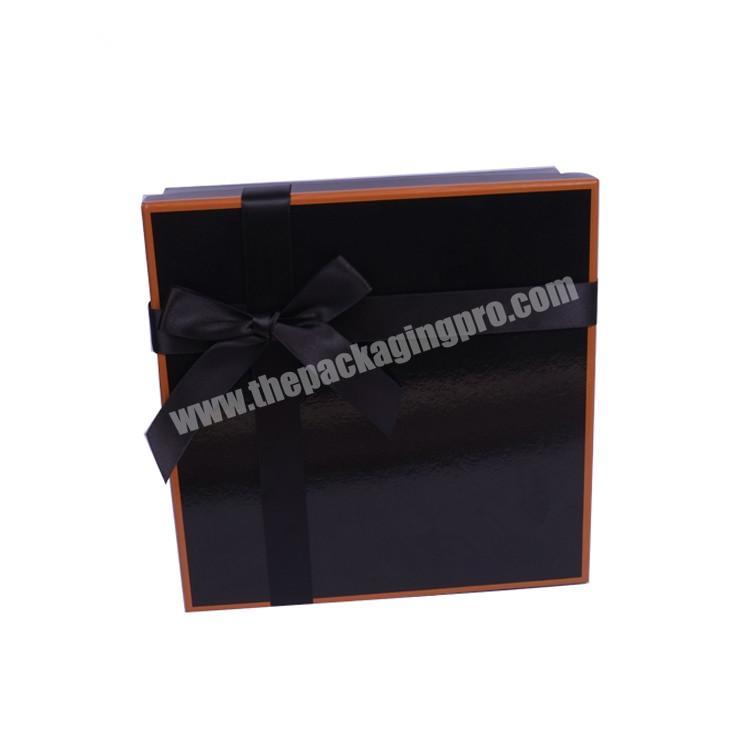 Customized Glossy Black Wig Packaging Box With Lid For Hair Extension Ribbon Velvet Inside Packing