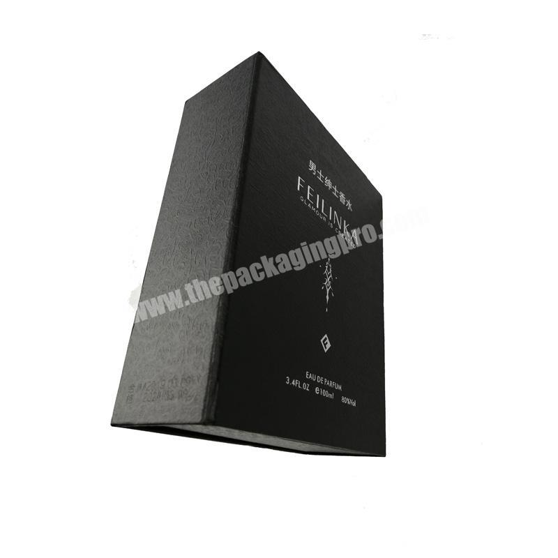 Customized Gold Foil Printed Matte Black Texture Paper Empty Rigid Cardboard Perfume Bottle Packaging Gift Box with Magnetic lid
