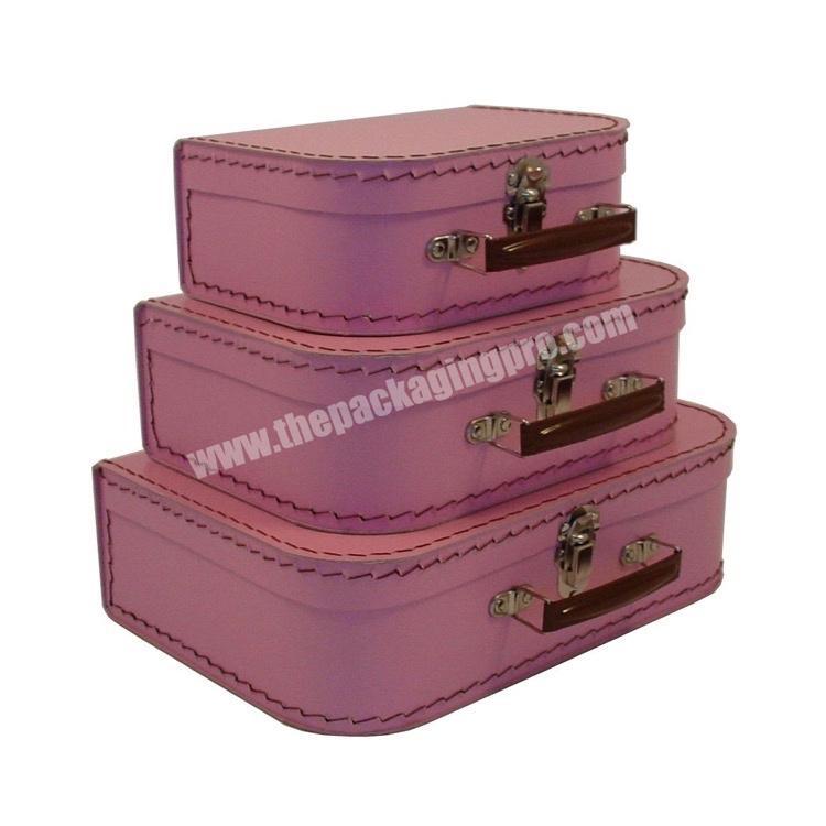 Customized Gorgeous Paper Suitcase Stitch Paper Packaging High Quality Retro Handles Delicate Color Paper Covered Storage Boxes