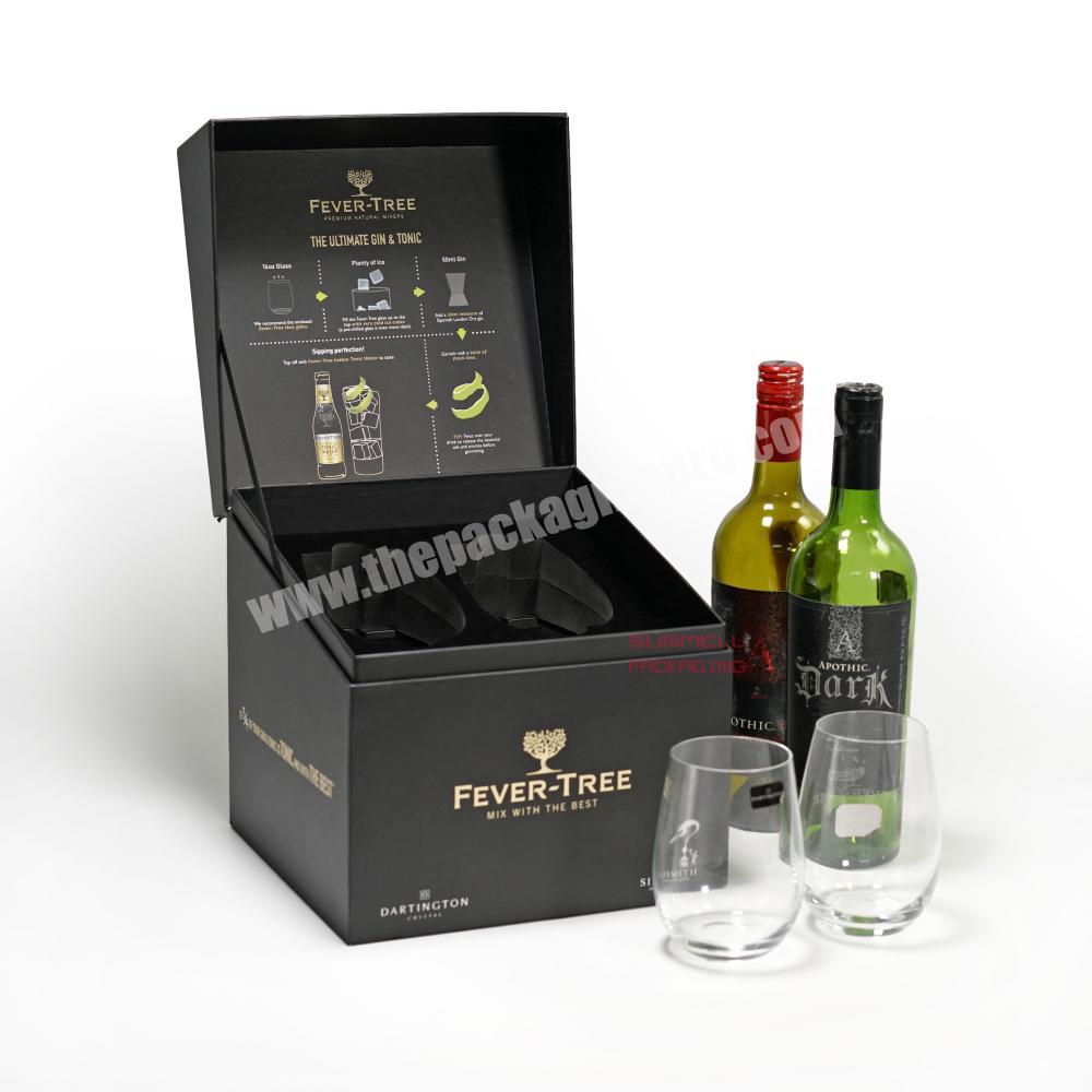 customized high quality GIN and TONIC tri-bottles and shot glasses packaging gift set cubic rigid paper box