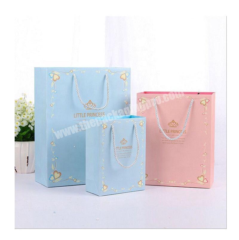 Customized Light Blue Pink 250Gsm Art Paper Return Gift Packaging Baby Shower Gift Paper Bag