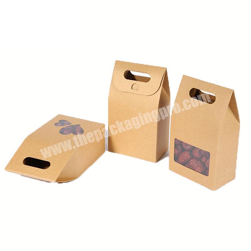 Customized logo candy cake tea bag snacks brown kraft paper slant top portable packing box with a transparent window