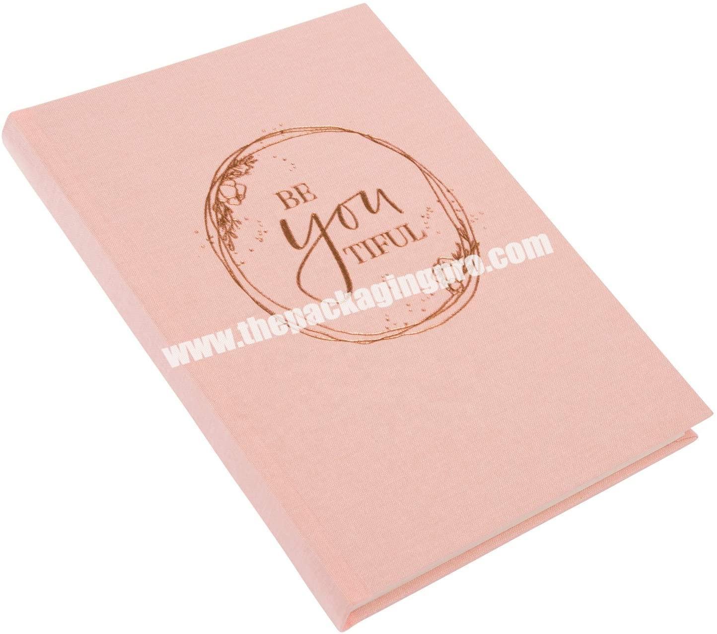 Customized Logo Fabric Linen Cover Agenda With Gold Foil Stamping Custom Pink Folder Notebook Hardcover Style Note Book