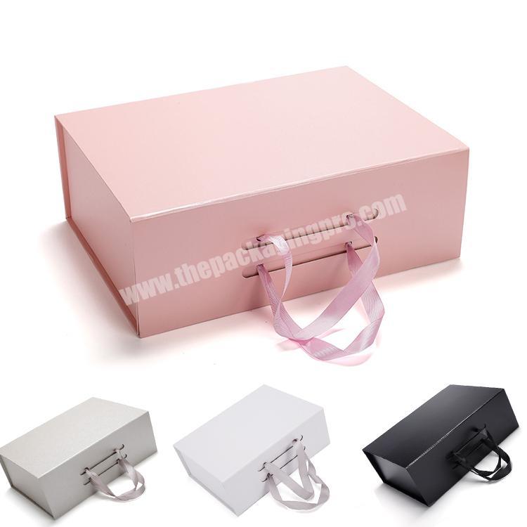 Customized Logo Foldable paper board Box Women Clothes Packaging Gift folding Box  with Handle