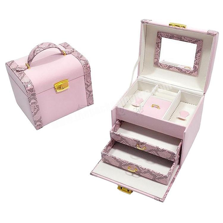 customized LOGO pink 3 layer drawer jewelry ladies pro table handbag small jewelry storage packaging box