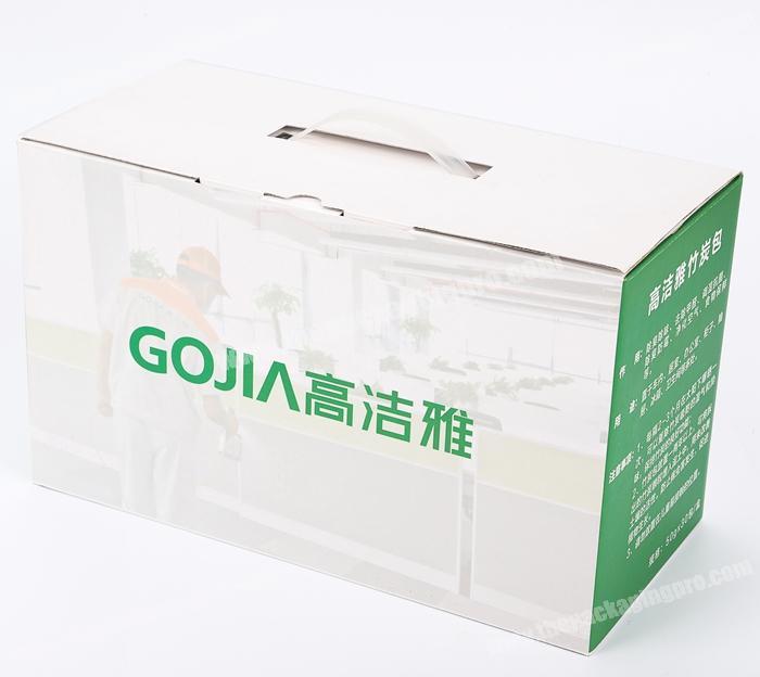 Customized Logo Printed Heavy Duty Corrugated Cardboard Packaging Boxes with Plastic Handle for Easy Taking
