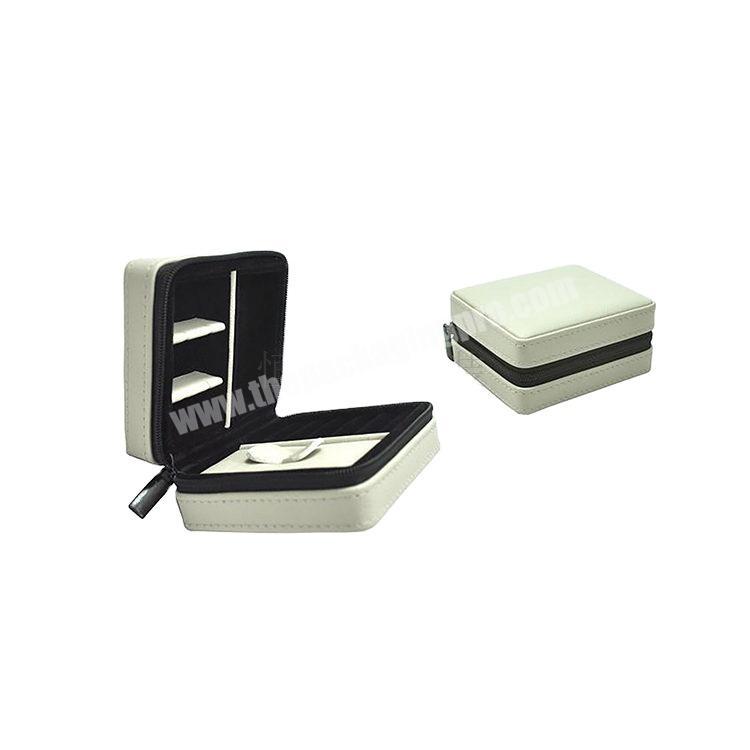 customized LOGO simple white PU leather pro table rigid earring necklace leather storage zipper  jewel box
