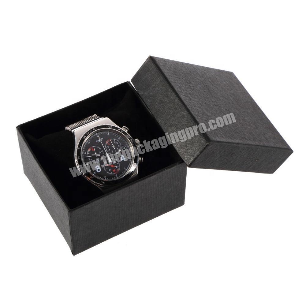 Customized Logo Stamping Black Rigid Mens Watch Paper Box With Foam Pad Inside