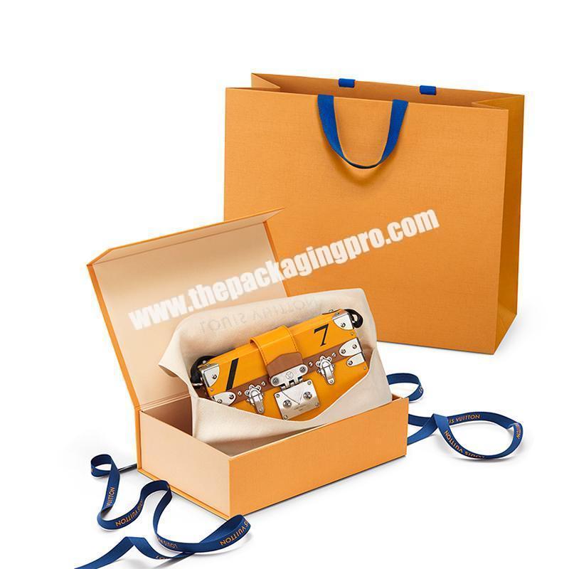 Customized luxury branded paper cardboard set gift bag and box handbag packaging box for handbag purse wallet