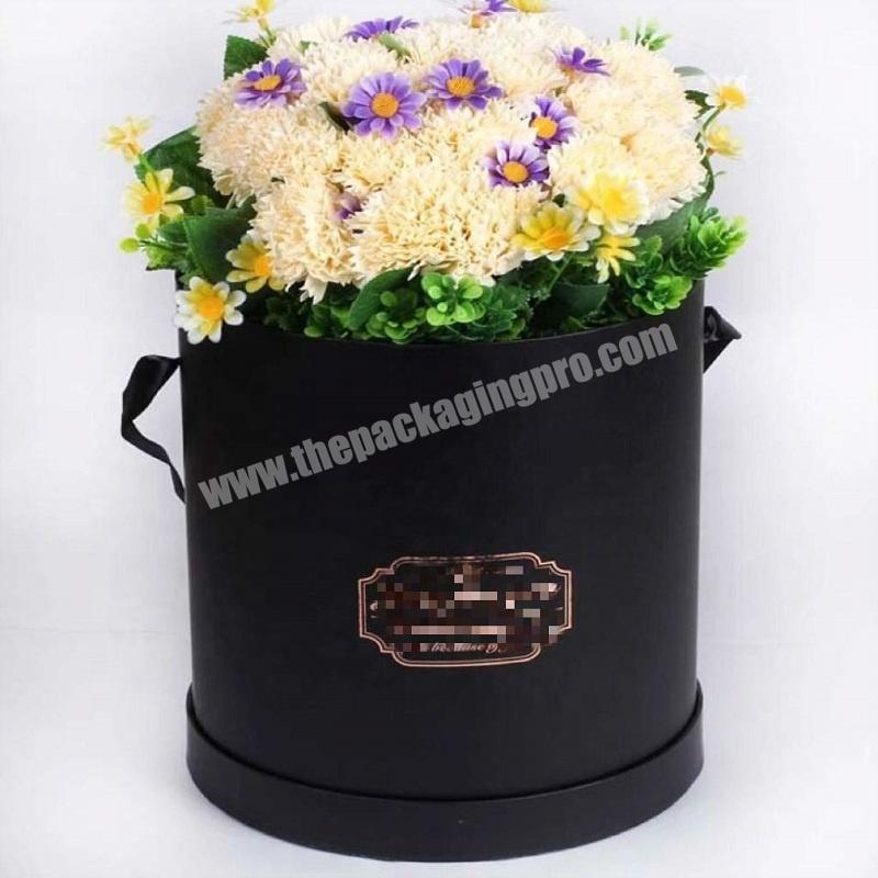 Customized luxury flower packaging black round flower box logo