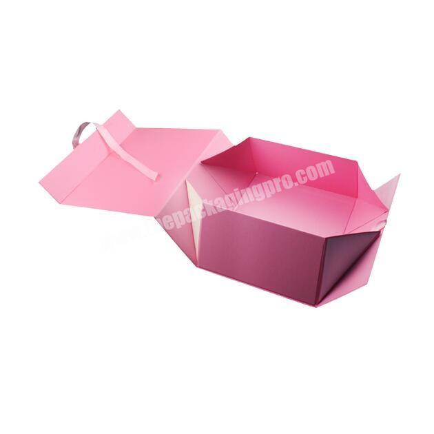 Customized luxury pink cosmetic gift packaging flat folding box