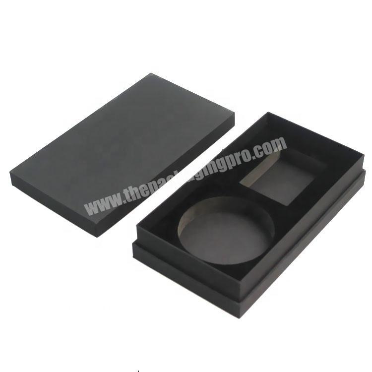 Customized Luxury Plain Black Cardboard Perfume Gift Cosmetic Packaging Box with black EVA tray