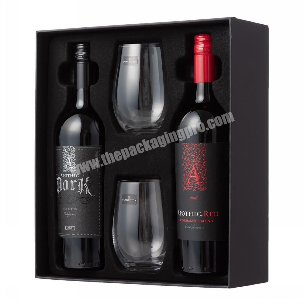 customized matt black cardboard champagne bottle box with molded protective flocking plastic blister tray
