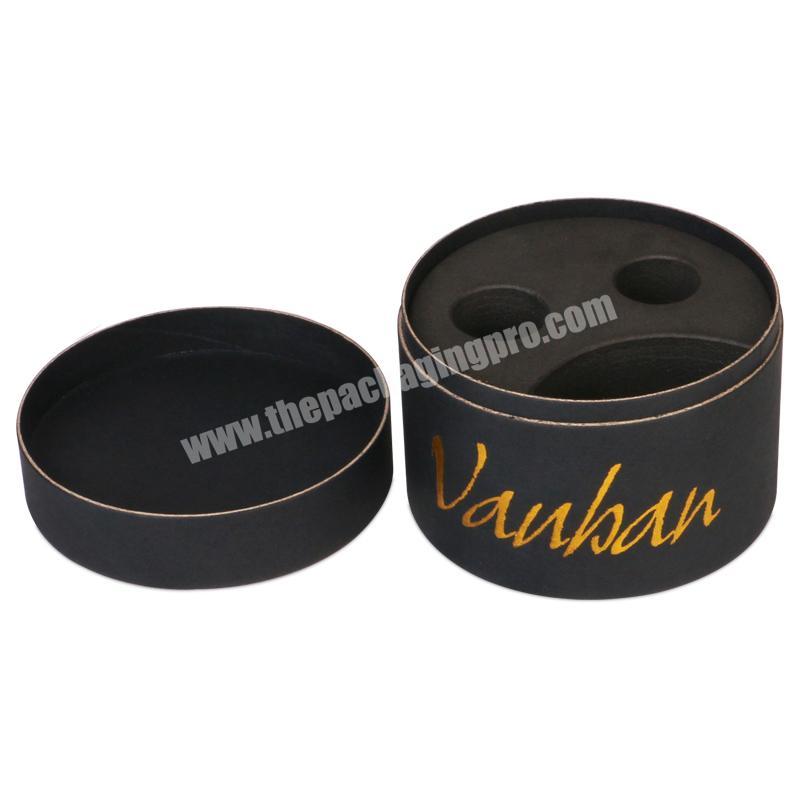Customized matte black car accessories round box,gold foil stamping logo packaging paper tube boxes