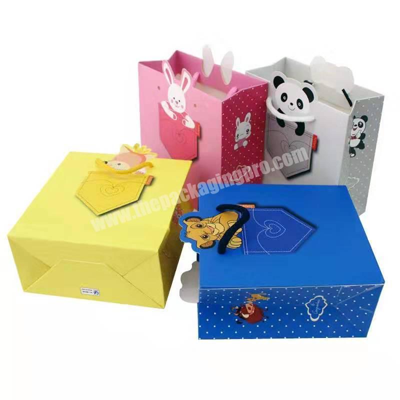 Customized paper packaging box with animal shaped clothing bag for shopping
