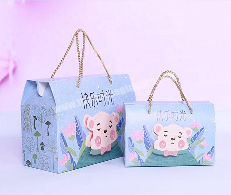 Customized Portable Rope Handles Pink Navy Blue Sweet Candy Gift Packaging Corrugated Box For Baby Shower