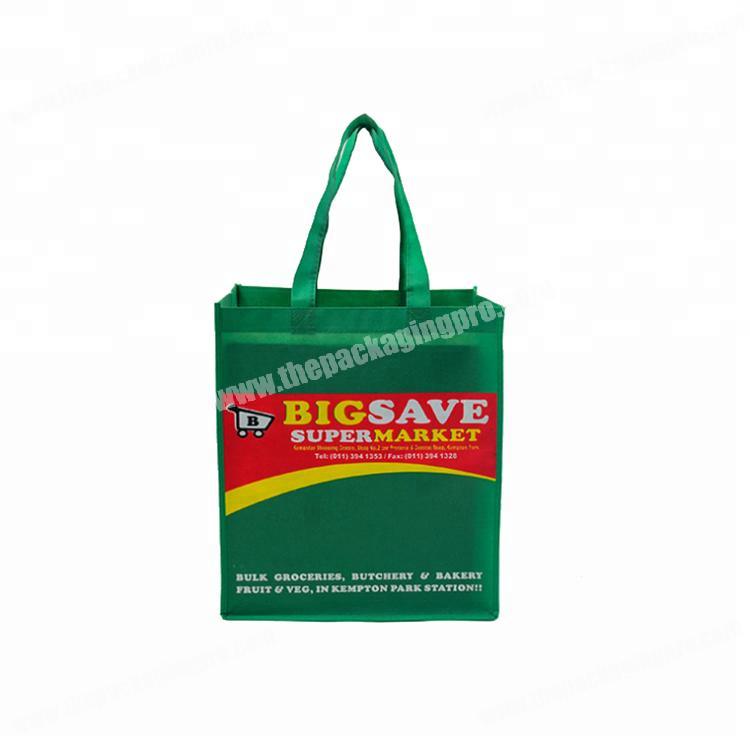 Customized print logo green non woven shopping bag for supermarket