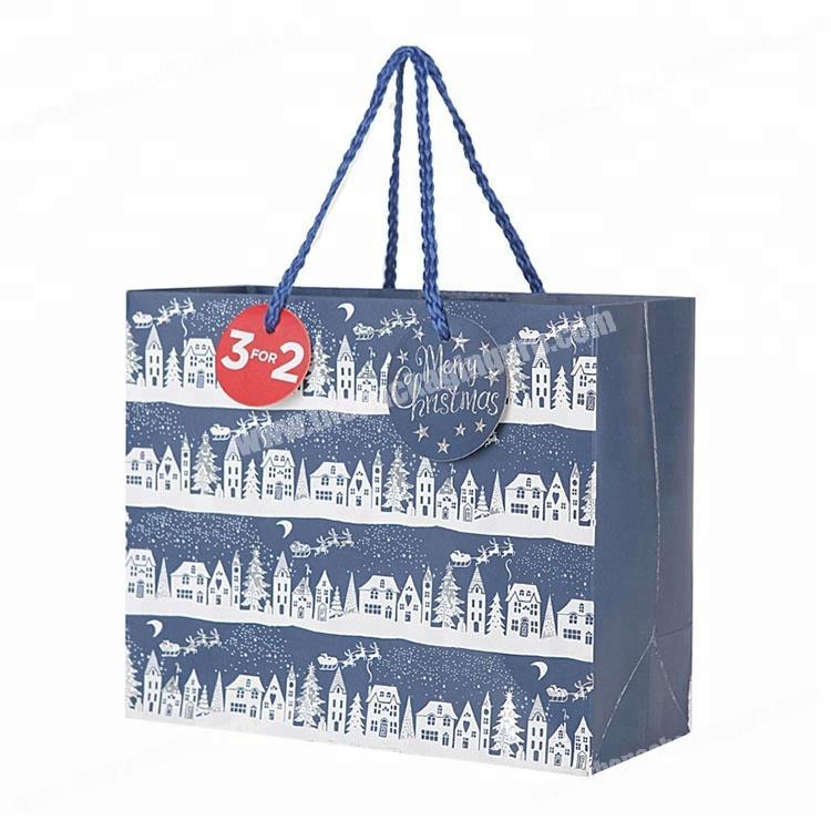 Customized printed art paper bags for clothing with flat handle