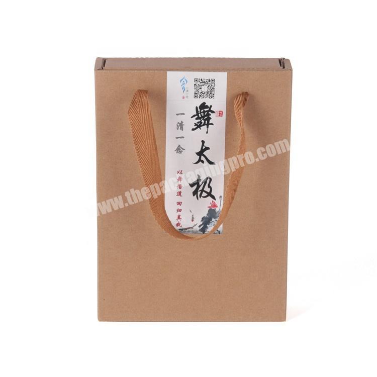 Customized Printed Logo Kraft Paper Drawer Style Box With Handle