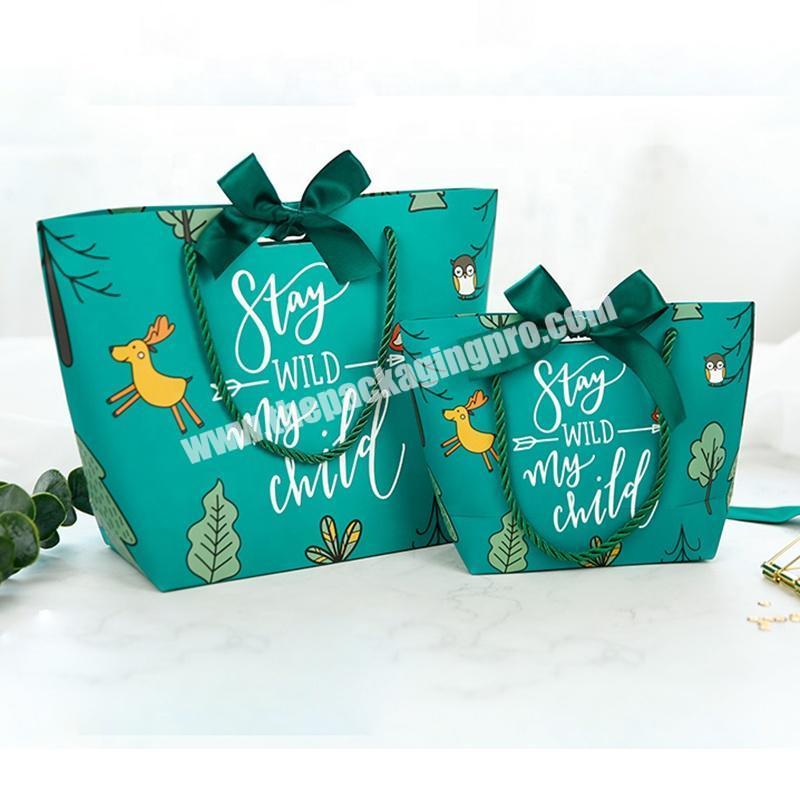Customized Printing Dark Green Color Premium Paper Shopping Bags Cosmetics Gift Packing With Handles